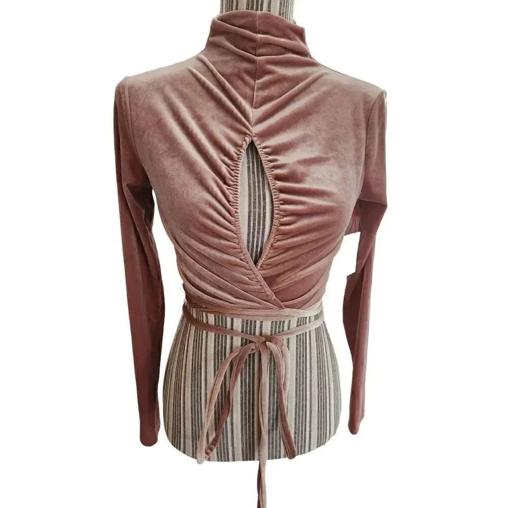 Open Edit velour mocha crop top women's size xsmall